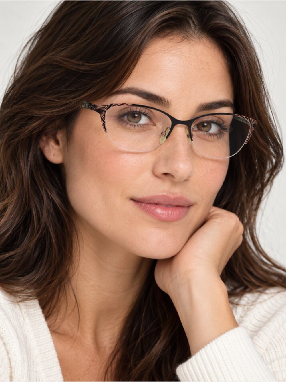 Karen Kane Grama Olive Green Semi Rimless Cat Eye Eyeglasses Frame w/ Flexhinge